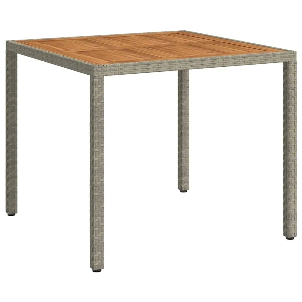 Outdoor Garden Table Grey Acacia Wood Solid Top 90x90x75cm Poly Rattan Wrapped Steel Frame