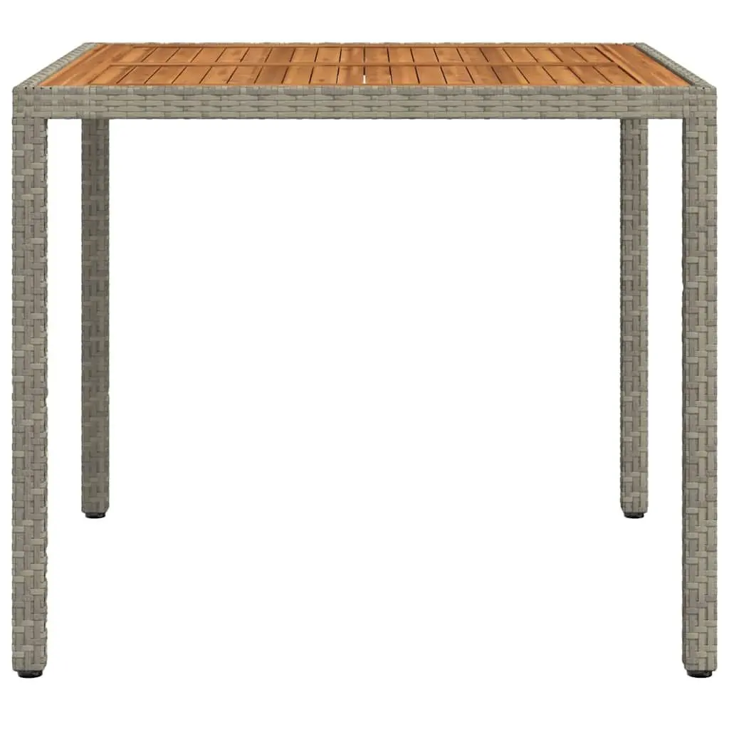 Outdoor Garden Table Grey Acacia Wood Solid Top 90x90x75cm Poly Rattan Wrapped Steel Frame