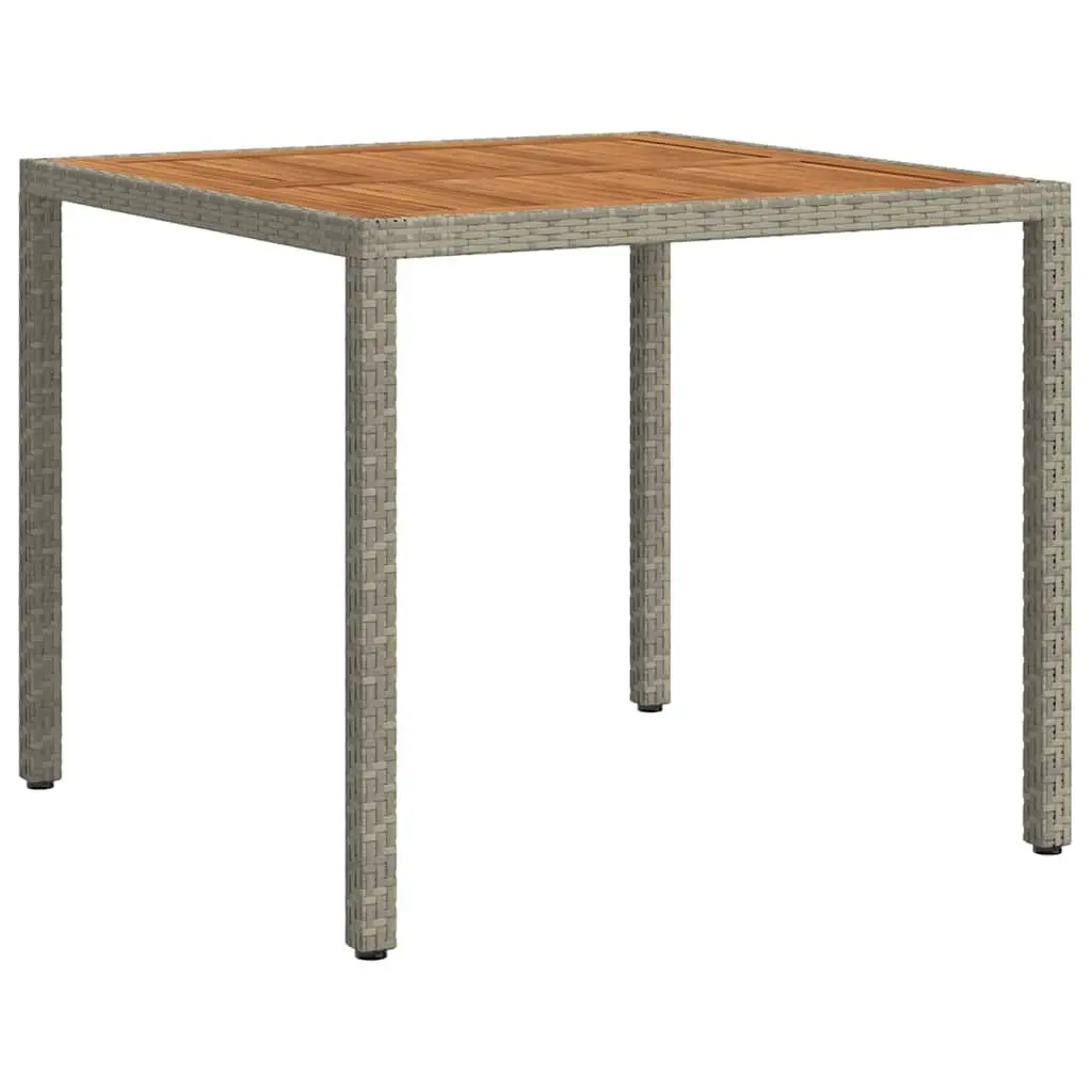 Outdoor Garden Table Grey Acacia Wood Solid Top 90x90x75cm Poly Rattan Wrapped Steel Frame