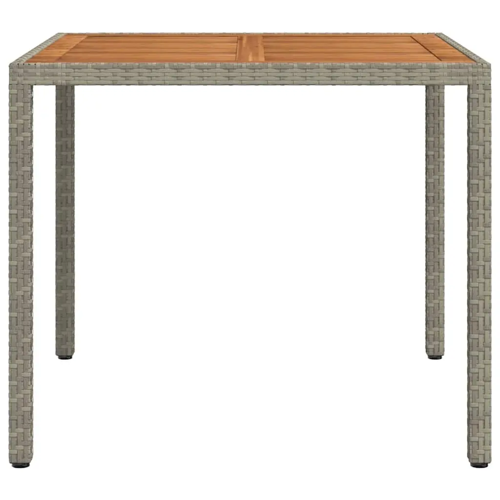 Outdoor Garden Table Grey Acacia Wood Solid Top 90x90x75cm Poly Rattan Wrapped Steel Frame