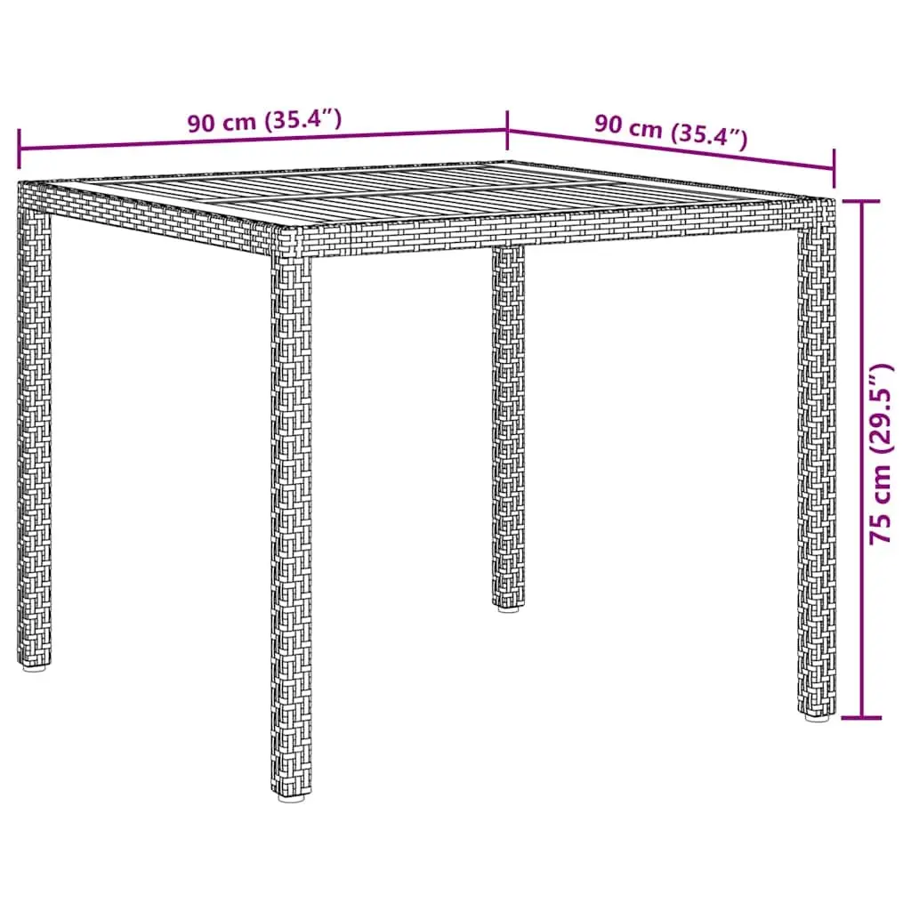 Outdoor Garden Table Grey Acacia Wood Solid Top 90x90x75cm Poly Rattan Wrapped Steel Frame