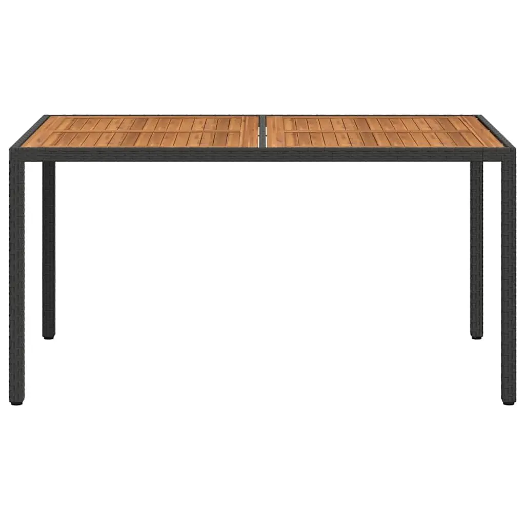 Garden Table Black Poly Rattan Acacia Wood 150x90cm