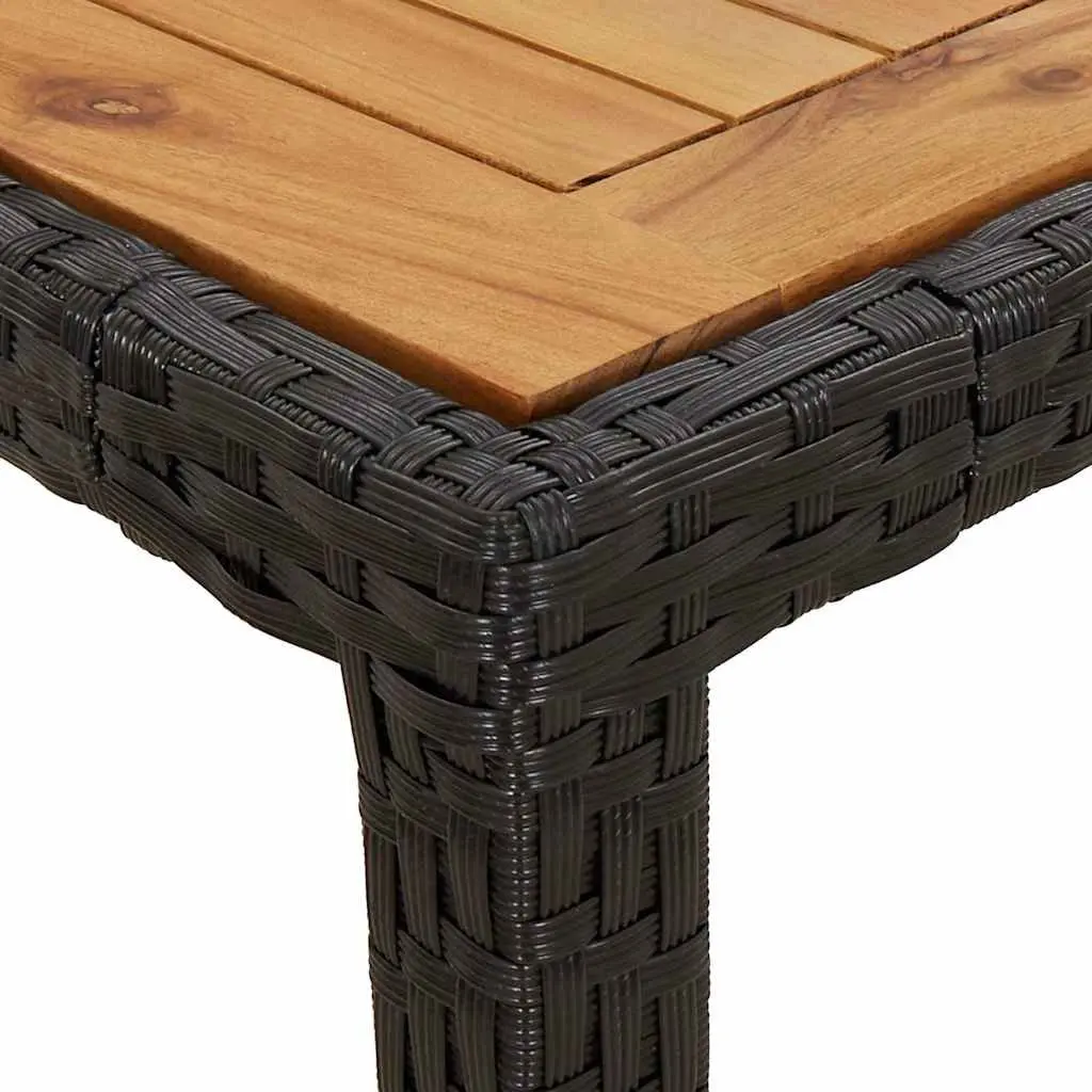 Garden Table Black Poly Rattan Acacia Wood 150x90cm