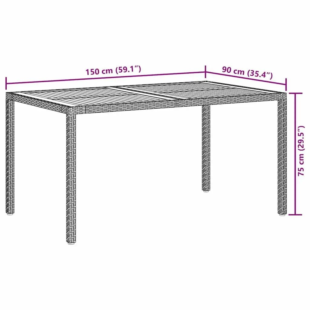 Garden Table Outdoor Patio Dining Poly Rattan Acacia Wood Grey 150x90x75cm