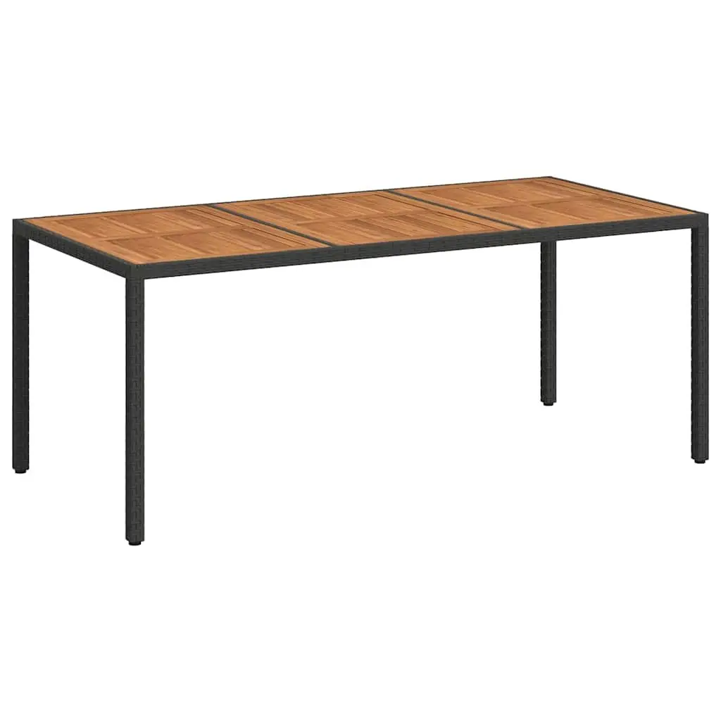 Patio Table Solid Acacia Wood Black Poly Rattan Wrapped Steel Frame 190x90x75cm Outdoor Garden Furniture