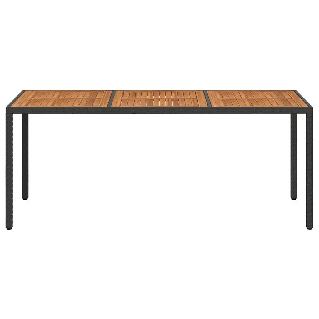 Patio Table Solid Acacia Wood Black Poly Rattan Wrapped Steel Frame 190x90x75cm Outdoor Garden Furniture