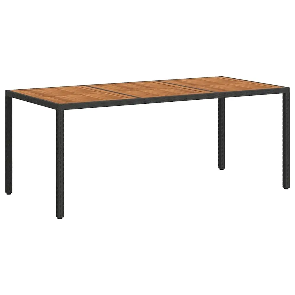 Patio Table Solid Acacia Wood Black Poly Rattan Wrapped Steel Frame 190x90x75cm Outdoor Garden Furniture