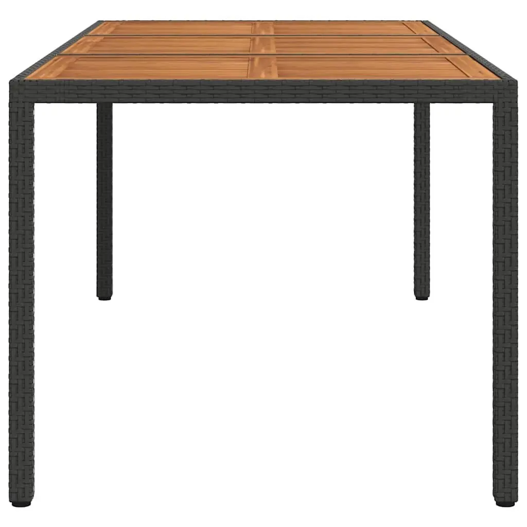 Patio Table Solid Acacia Wood Black Poly Rattan Wrapped Steel Frame 190x90x75cm Outdoor Garden Furniture