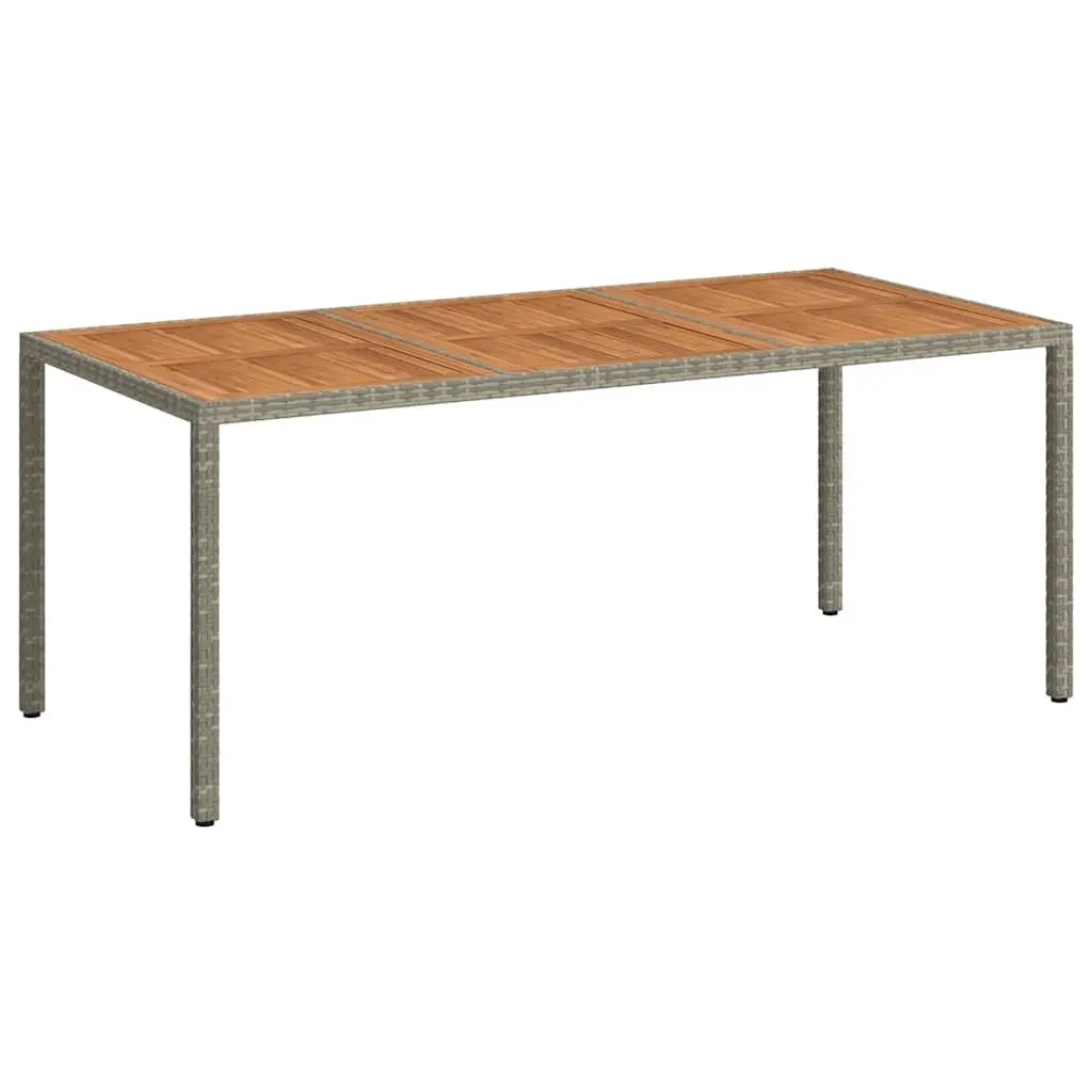 Garden Table 190x90x75cm Grey Outdoor Patio Poly Rattan Acacia Wood Furniture