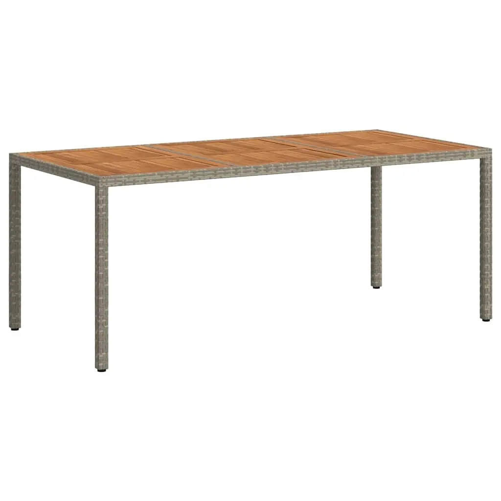 Garden Table 190x90x75cm Grey Outdoor Patio Poly Rattan Acacia Wood Furniture