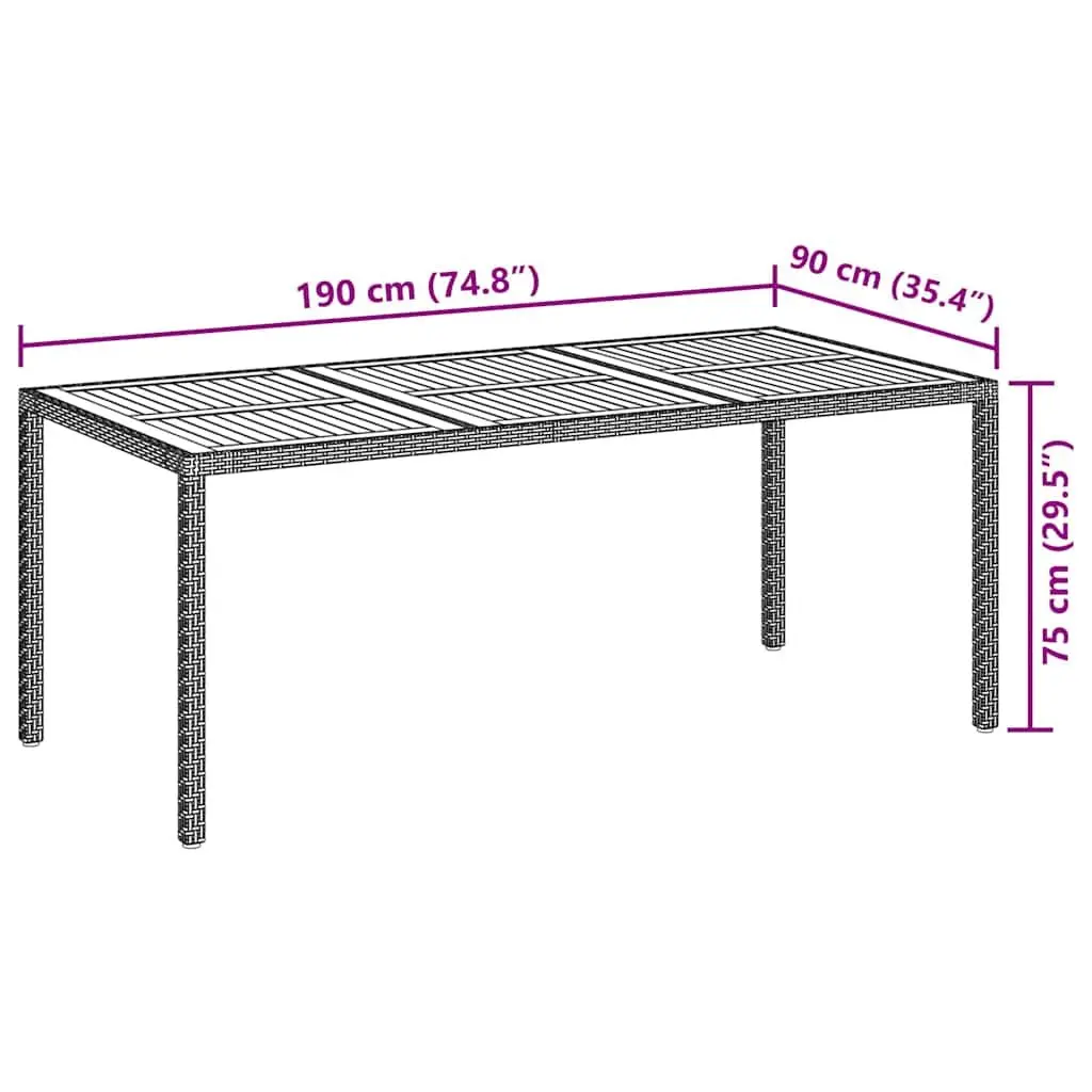 Garden Table 190x90x75cm Grey Outdoor Patio Poly Rattan Acacia Wood Furniture