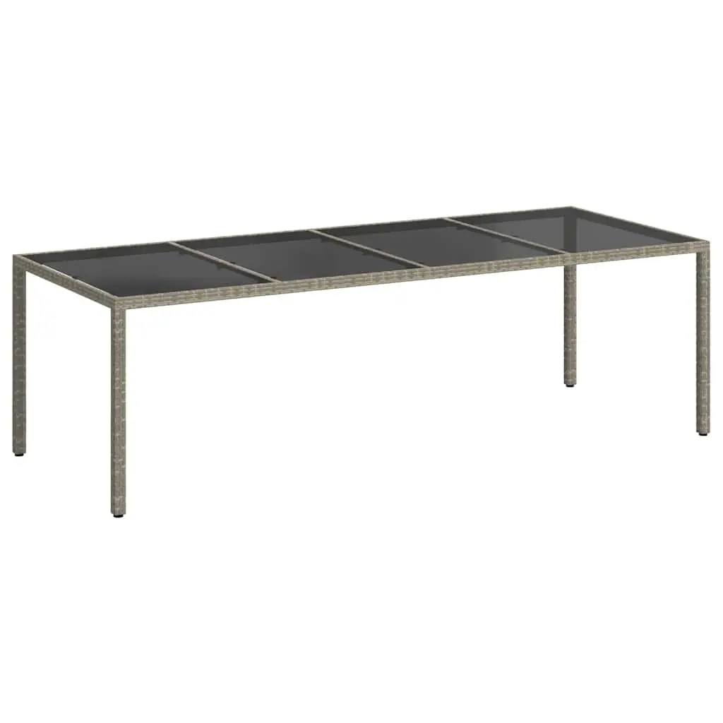 Garden Table Grey Tempered Glass Poly Rattan Frame 250 x 100 x 75 cm