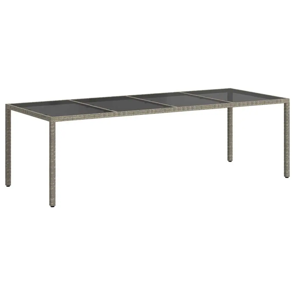 Garden Table Grey Tempered Glass Poly Rattan Frame 250 x 100 x 75 cm