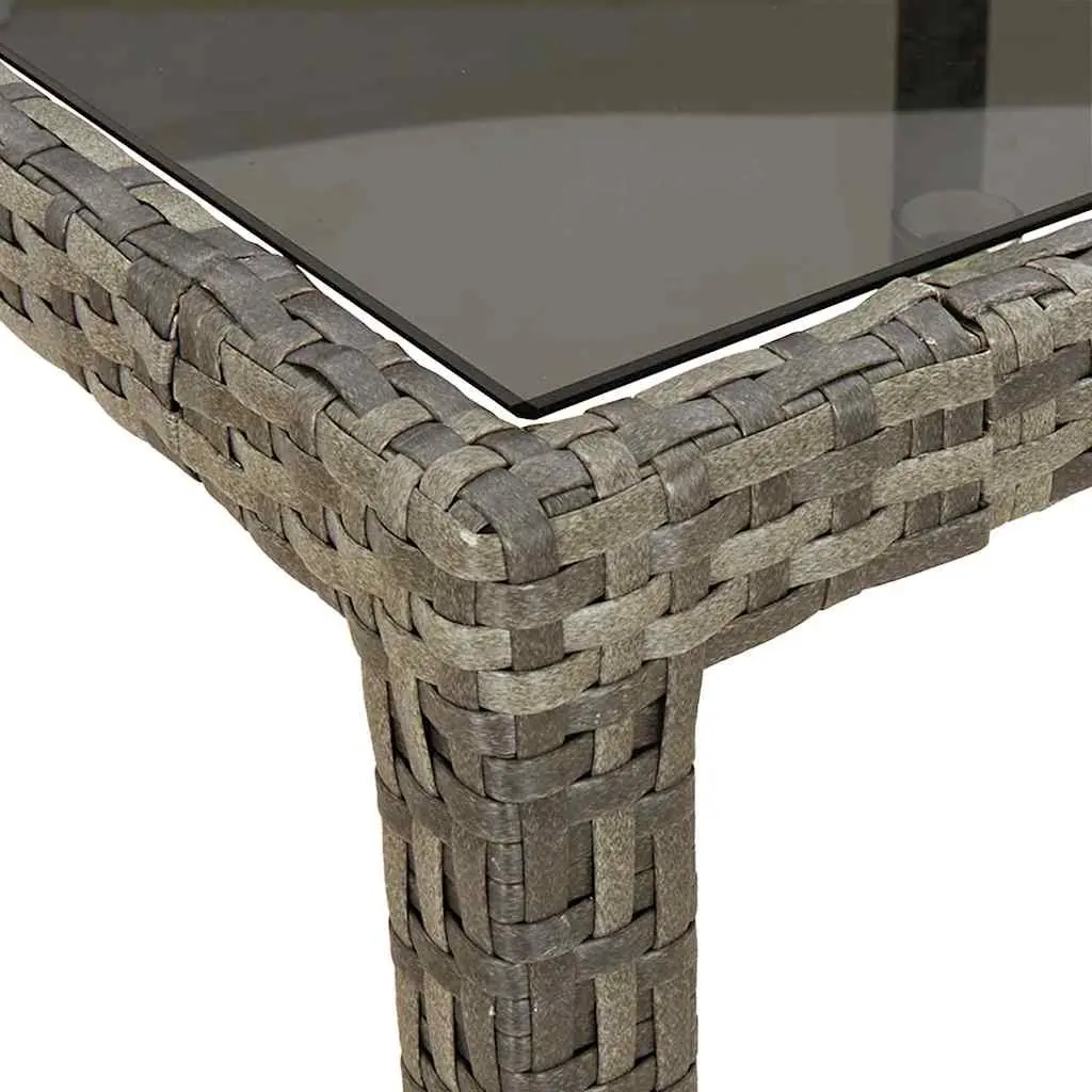 Garden Table Grey Tempered Glass Poly Rattan Frame 250 x 100 x 75 cm