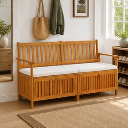 Outdoor Storage Bench with Cushion 148cm Solid Wood Acacia Brown Seating
