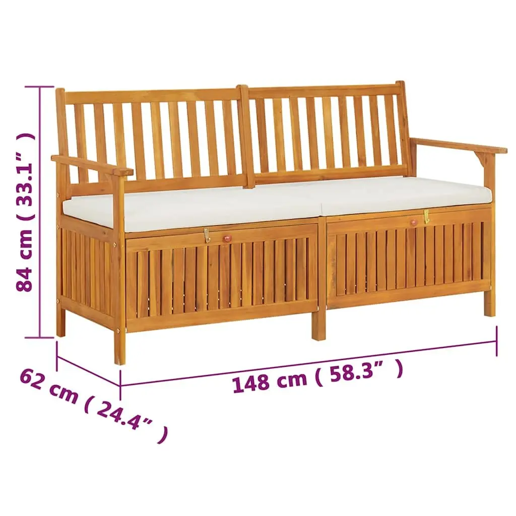 Storage Bench with Cushion 148cm Solid Acacia Wood Brown for Indoor and Outdoor Use
