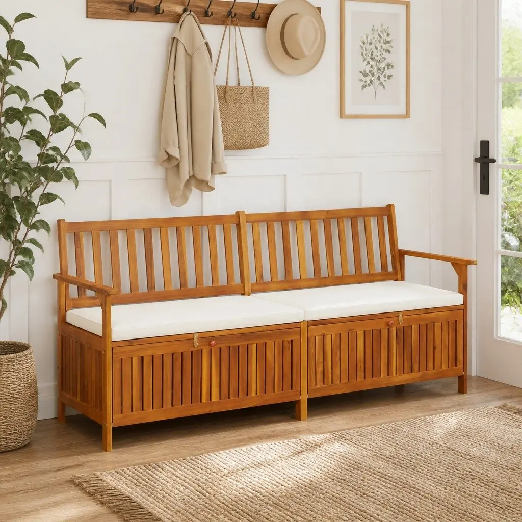 Storage Bench with Cushion Solid Wood Acacia Brown 170cm Indoor Outdoor Seating