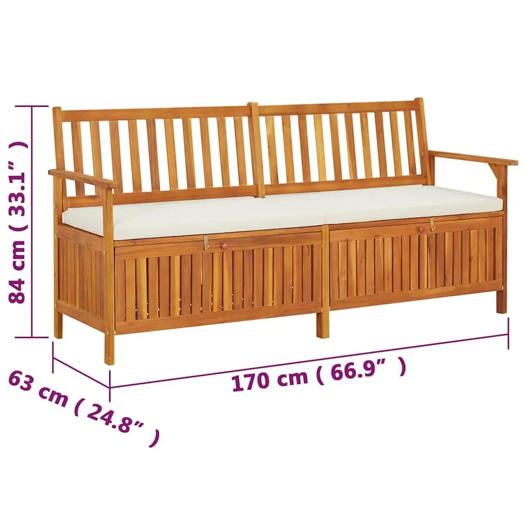 Storage Bench with Cushion Solid Wood Acacia Brown 170cm Indoor Outdoor Seating