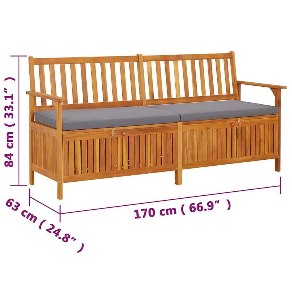 Outdoor Storage Bench 170cm Solid Wood Acacia Padded Seat Grey Garden