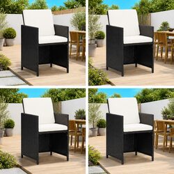 Outdoor Dining Chairs 4 pcs Poly Rattan Black Garden Seating Armchair Set