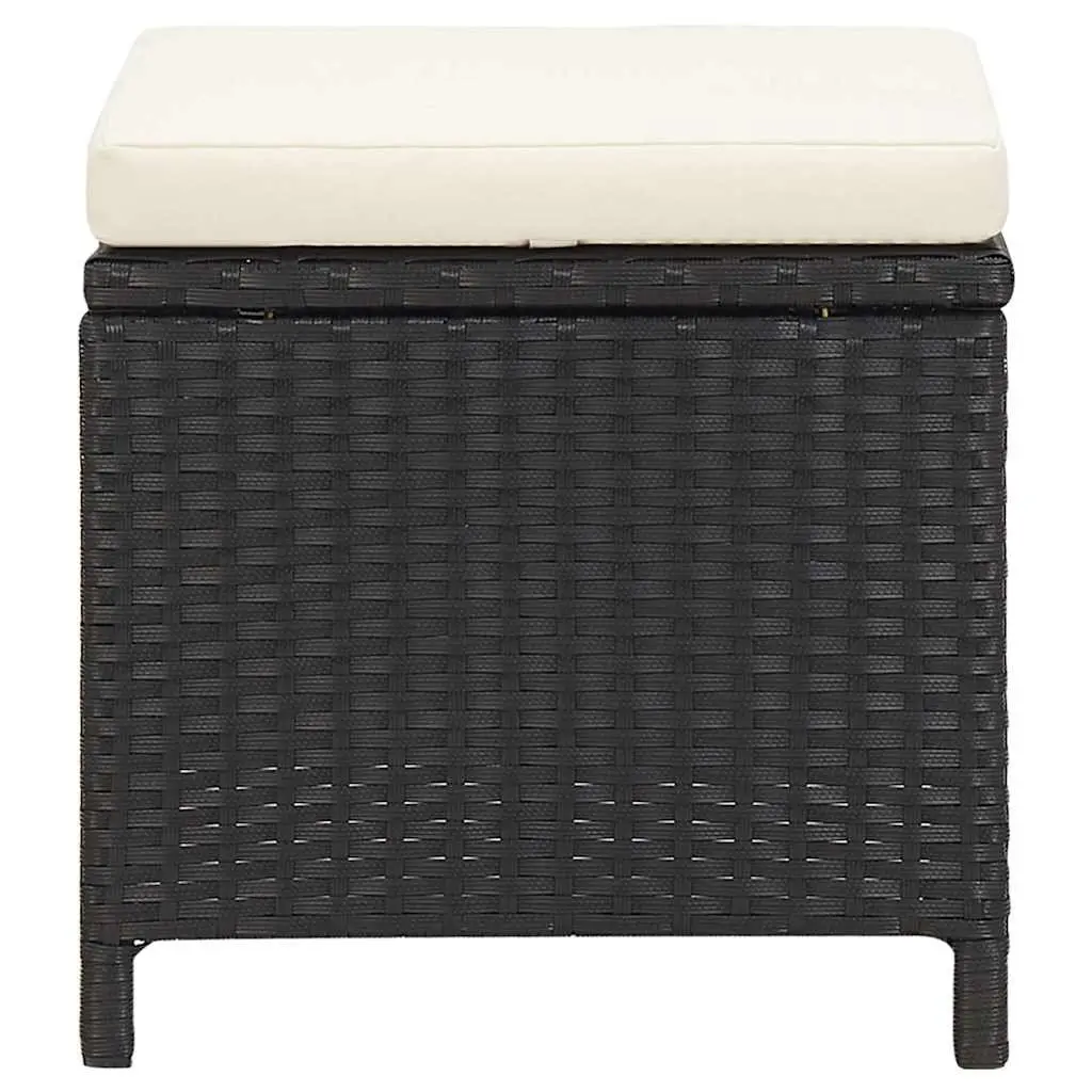 Outdoor Garden Stools Set 4 pcs with Cushions Rattan Patio Seating Black
