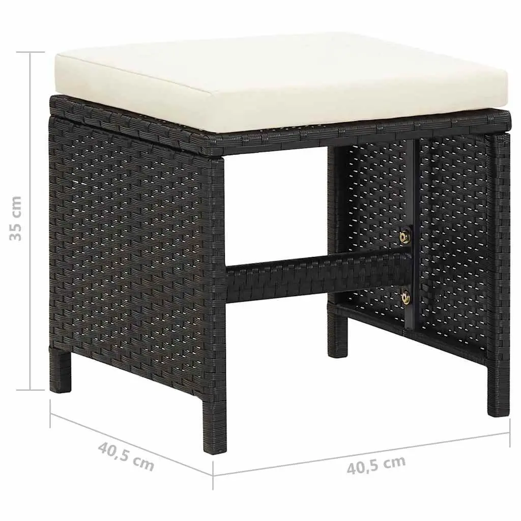 Outdoor Garden Stools Set 4 pcs with Cushions Rattan Patio Seating Black