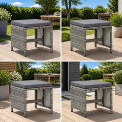 Outdoor Garden Stools Set 4 Pieces with Seat Cushions Patio Rattan Footrest