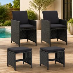 Comfortable 4-Piece Rattan Chair and Stool Set for You