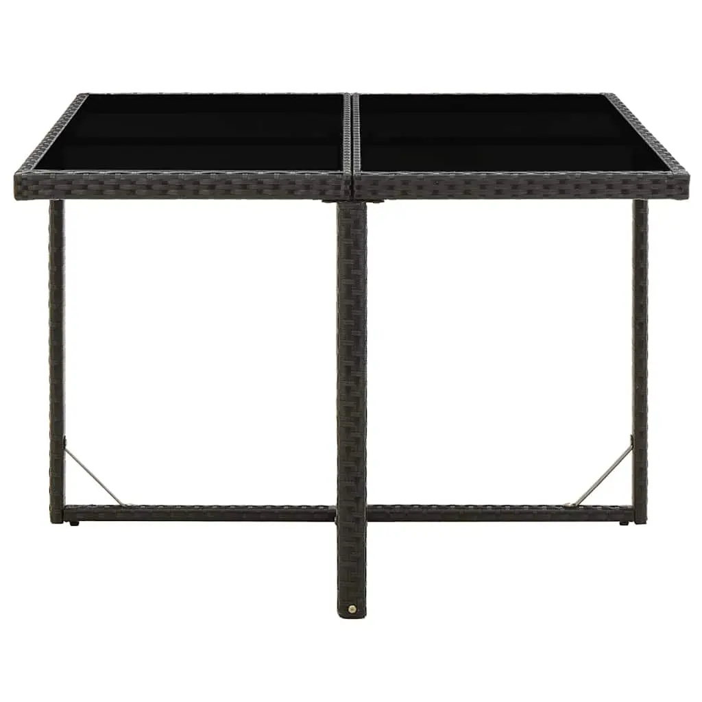Outdoor Garden Dining Table Black Poly Rattan Tempered Glass 109L x 107W x 74H cm
