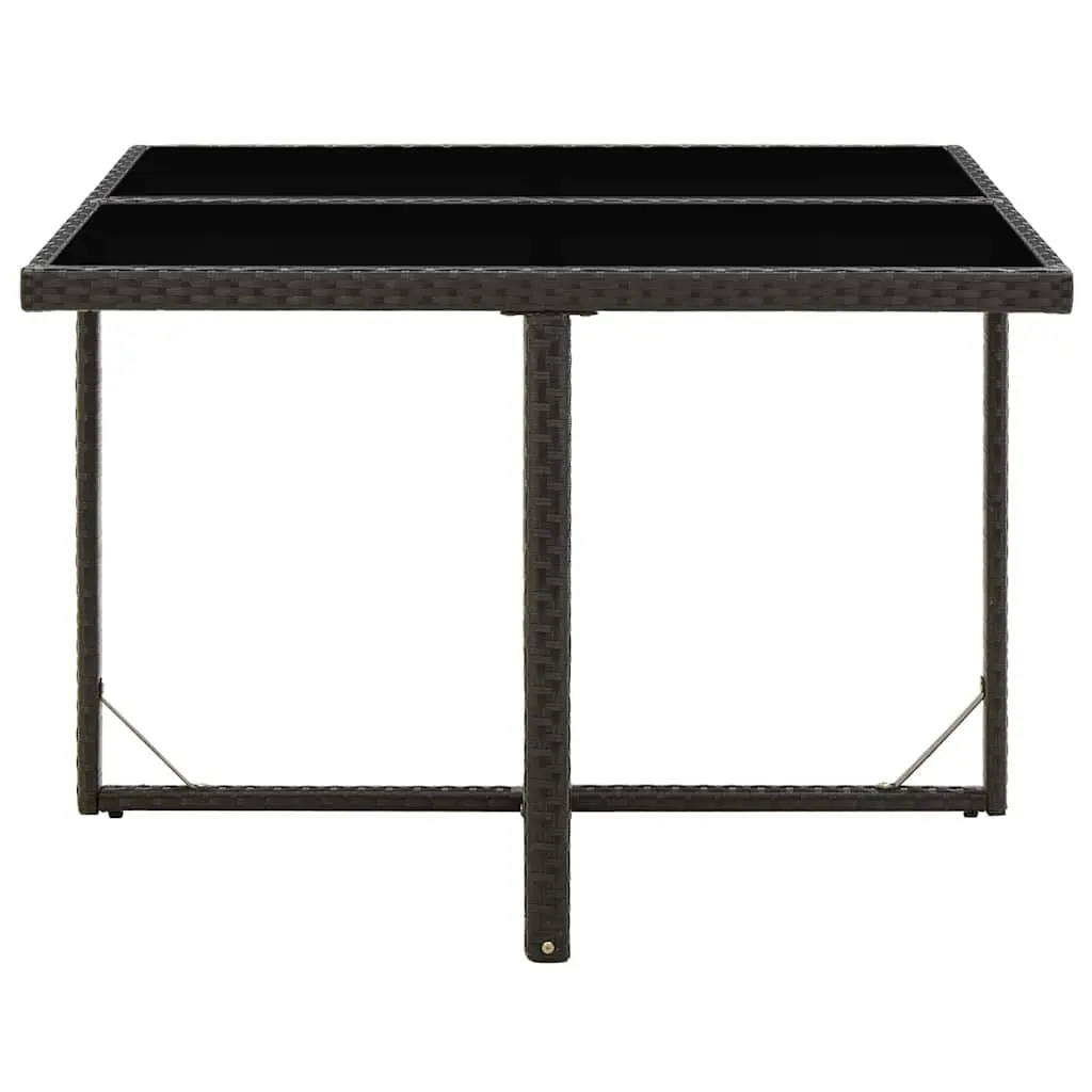 Outdoor Garden Dining Table Black Poly Rattan Tempered Glass 109L x 107W x 74H cm
