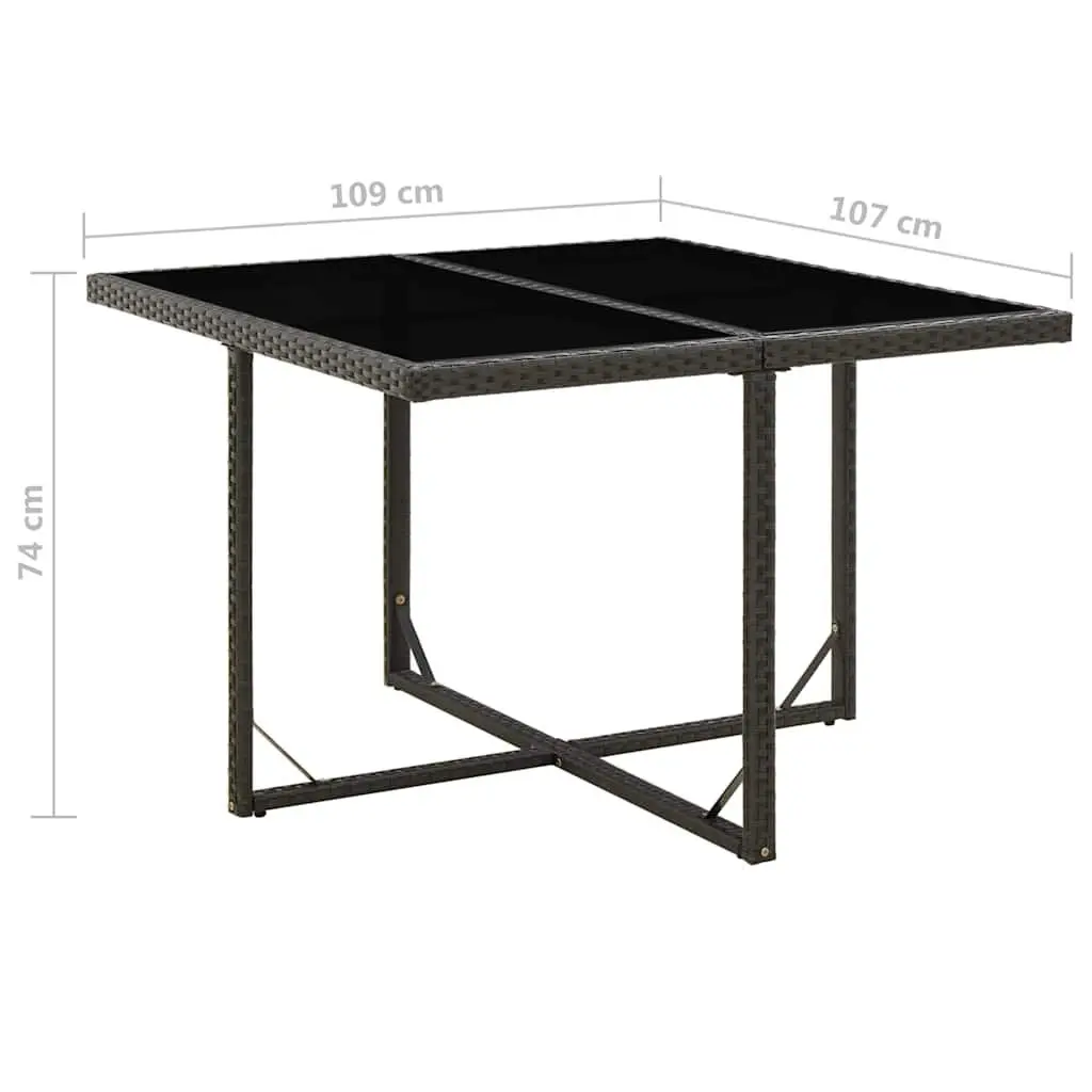 Outdoor Garden Dining Table Black Poly Rattan Tempered Glass 109L x 107W x 74H cm