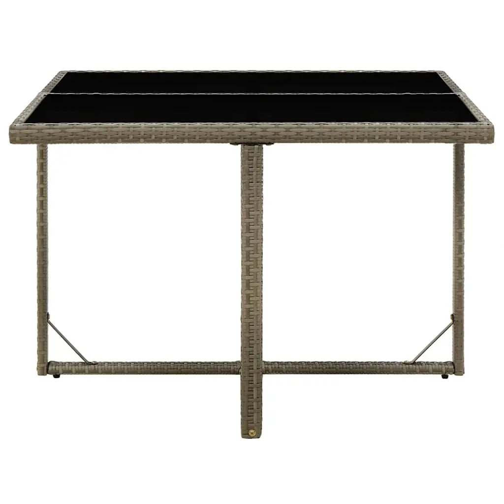 Garden Table Weather-resistant PE Rattan Tempered Glass 109x107x74cm Grey Outdoor Furniture