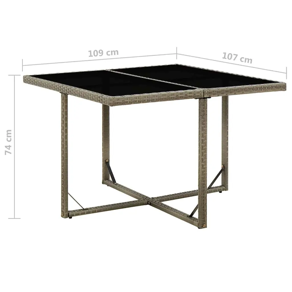 Garden Table Weather-resistant PE Rattan Tempered Glass 109x107x74cm Grey Outdoor Furniture
