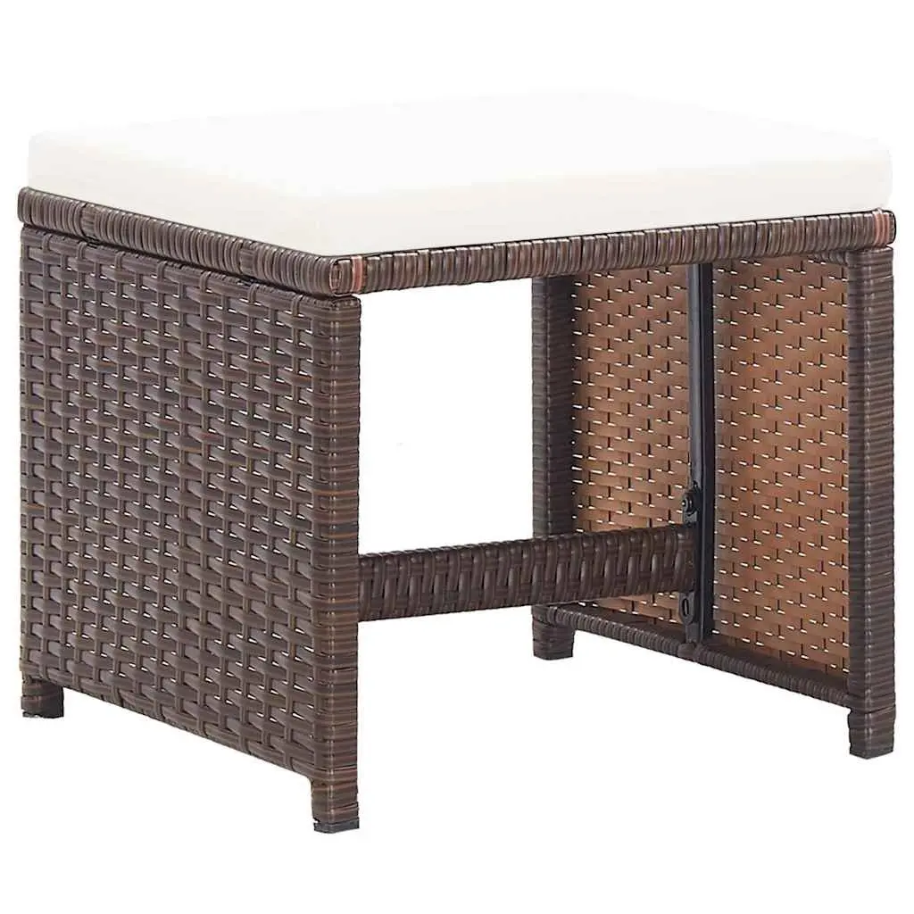 Garden Stools Set 4 Piece Weather-Resistant PE Rattan with Thick Cushions Brown