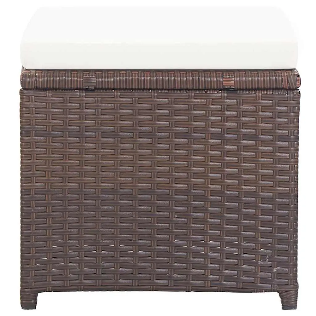 Garden Stools Set 4 Piece Weather-Resistant PE Rattan with Thick Cushions Brown