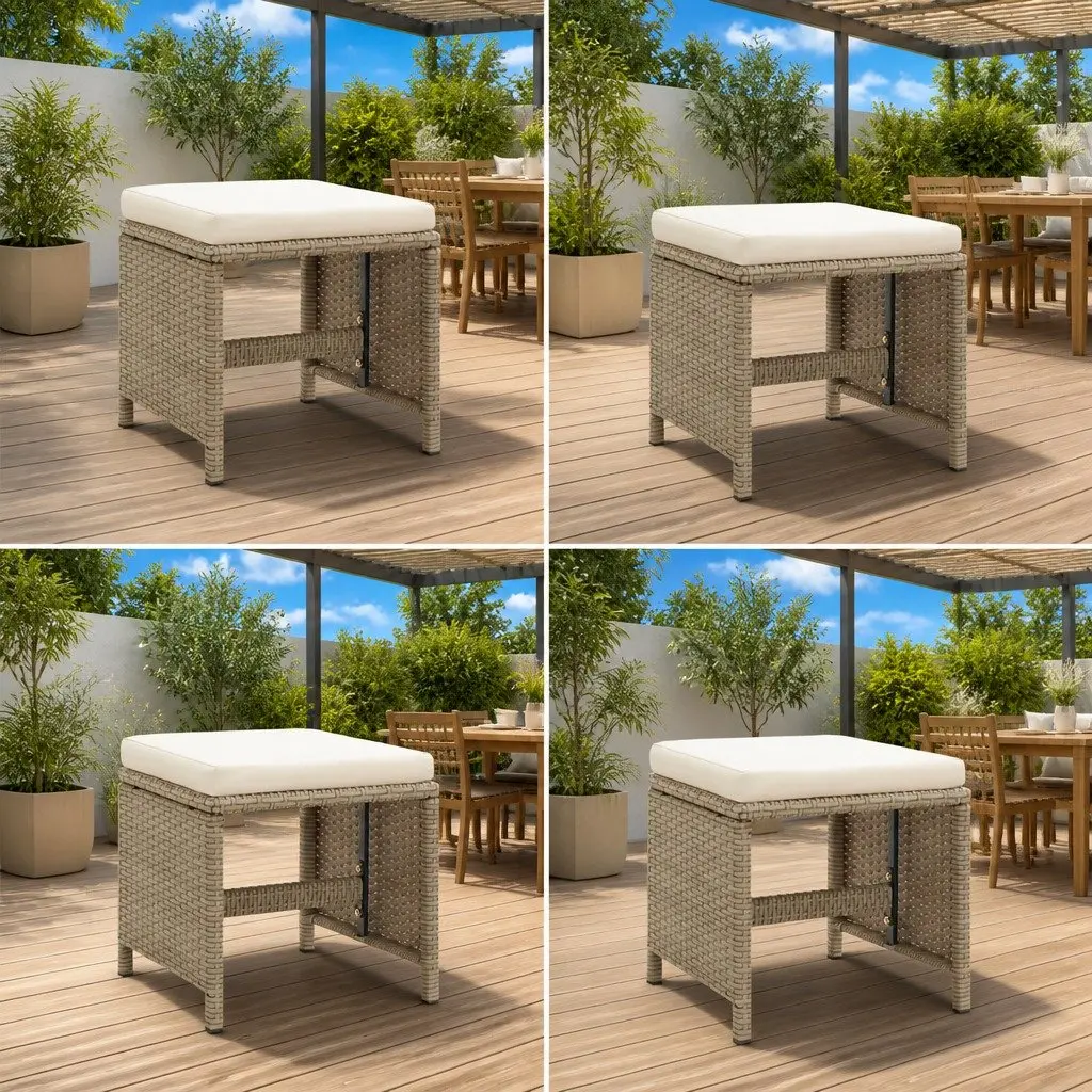 Outdoor Garden Stools Set 4 pcs Patio Footrest with Cushions Beige