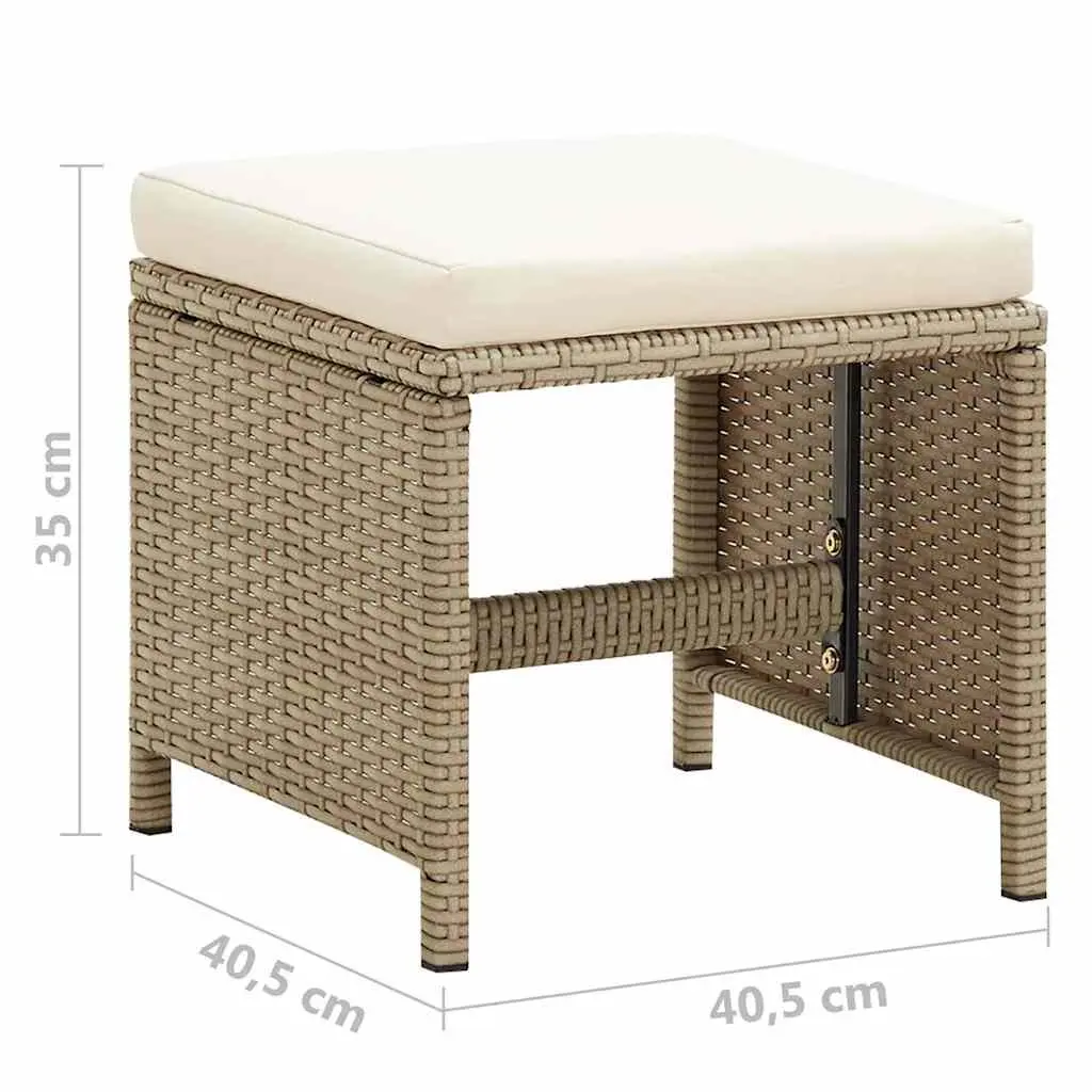Outdoor Garden Stools Set 4 pcs Patio Footrest with Cushions Beige