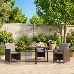 Garden Table Brown Outdoor Poly Rattan Glass Dining Furniture Weather Resistant