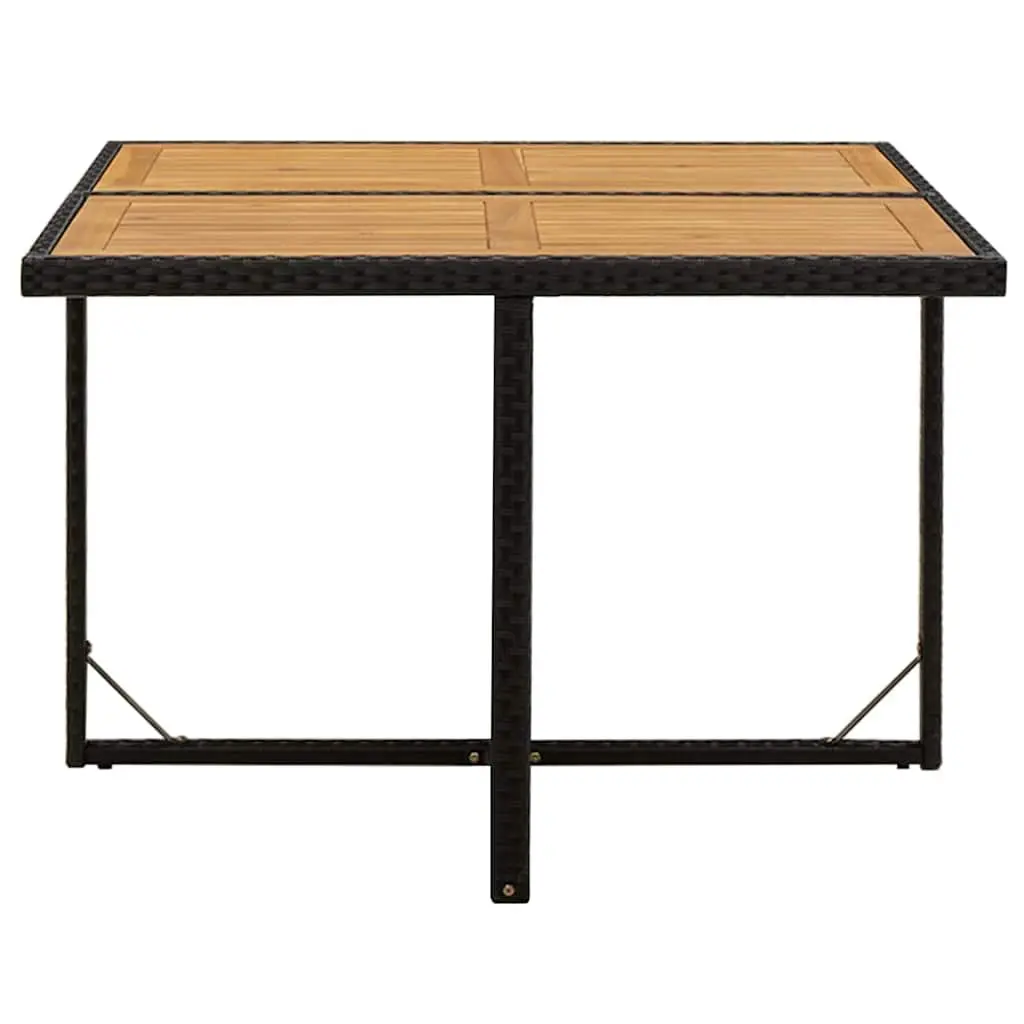 Garden Table Weather-resistant PE Rattan Steel Frame Wooden Top Black 109x107x74cm
