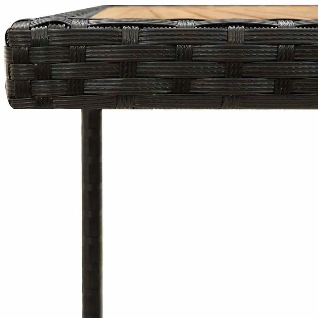 Garden Table Weather-resistant PE Rattan Steel Frame Wooden Top Black 109x107x74cm