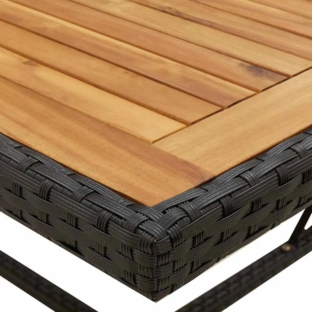 Garden Table Weather-resistant PE Rattan Steel Frame Wooden Top Black 109x107x74cm