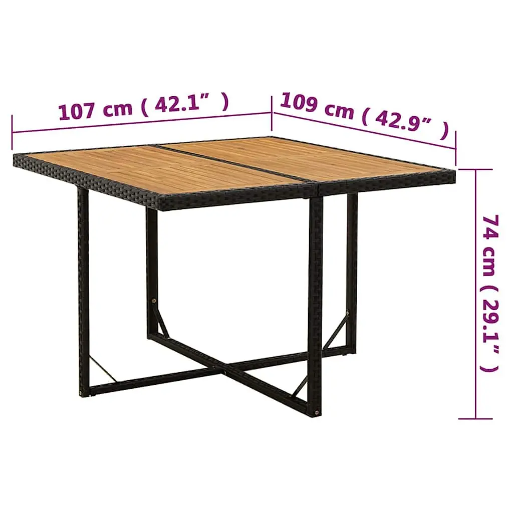 Garden Table Weather-resistant PE Rattan Steel Frame Wooden Top Black 109x107x74cm