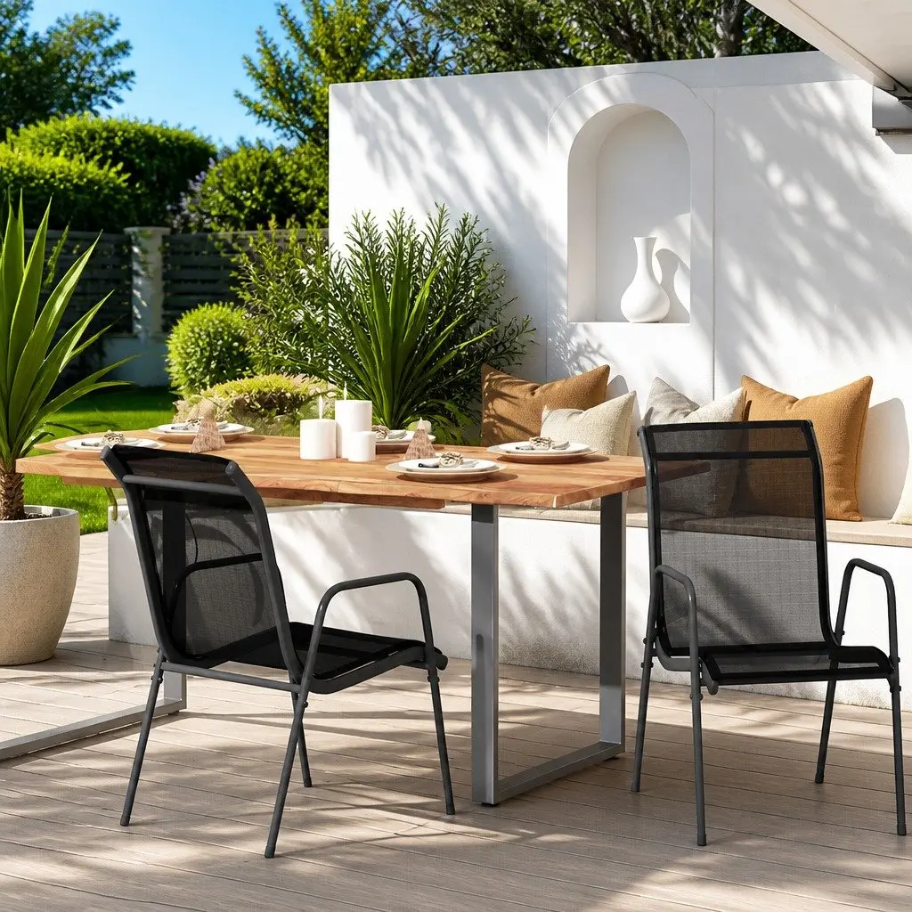 Outdoor Chairs Weather-Resistant Black Steel Textilene 2 Piece Garden Armchairs