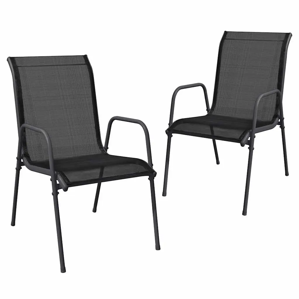Outdoor Chairs Weather-Resistant Black Steel Textilene 2 Piece Garden Armchairs