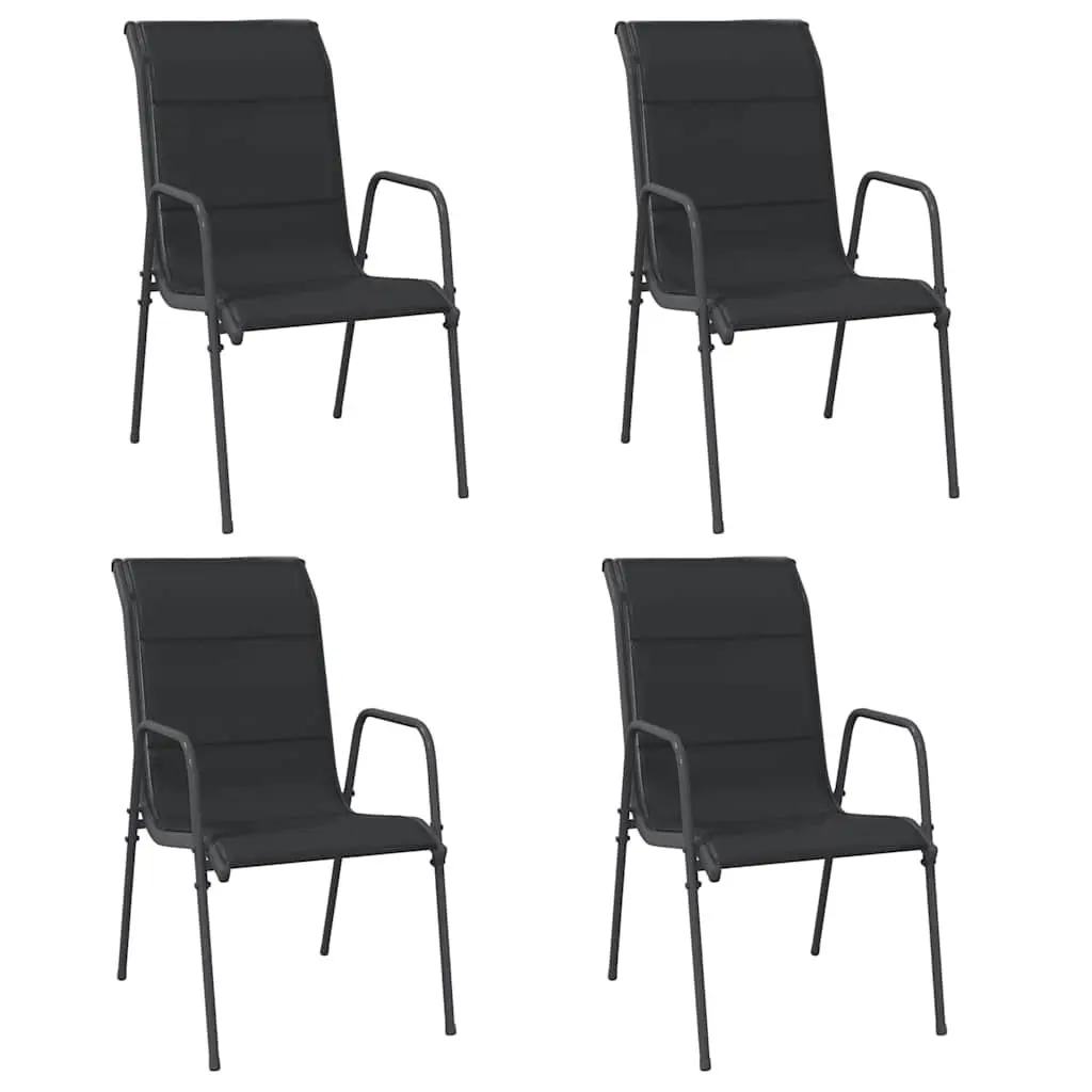 Outdoor Garden Chairs Steel Frame Textilene Seating Black 4 Piece Set