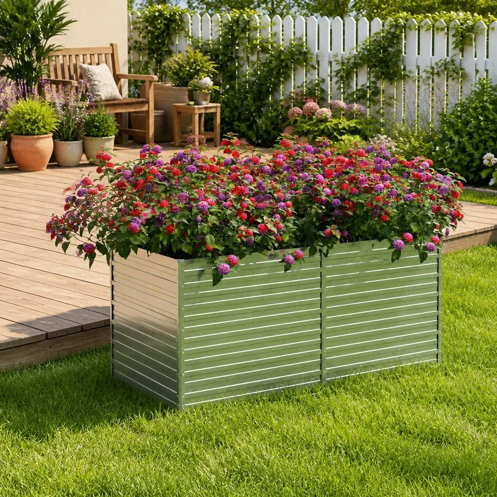Raised Garden Bed Galvanized Steel 160x80x77 cm Silver Outdoor Planter Box