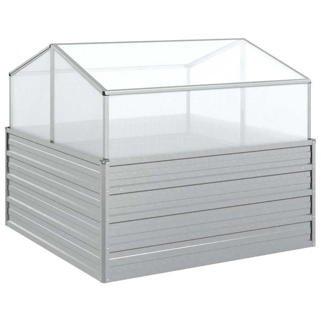Garden Raised Bed with Greenhouse Silver Metal Planter Box 100x100x85cm