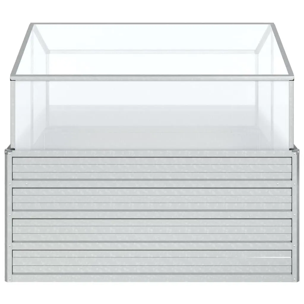 Garden Raised Bed with Greenhouse Silver Metal Planter Box 100x100x85cm