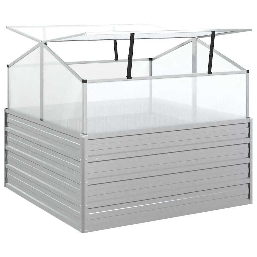 Garden Raised Bed with Greenhouse Silver Metal Planter Box 100x100x85cm