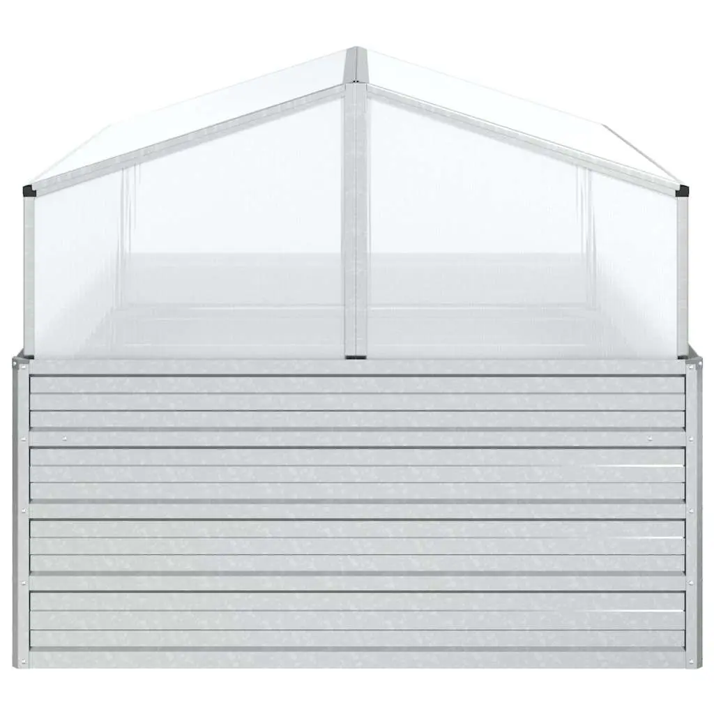 Garden Raised Bed with Greenhouse Silver Metal Planter Box 100x100x85cm